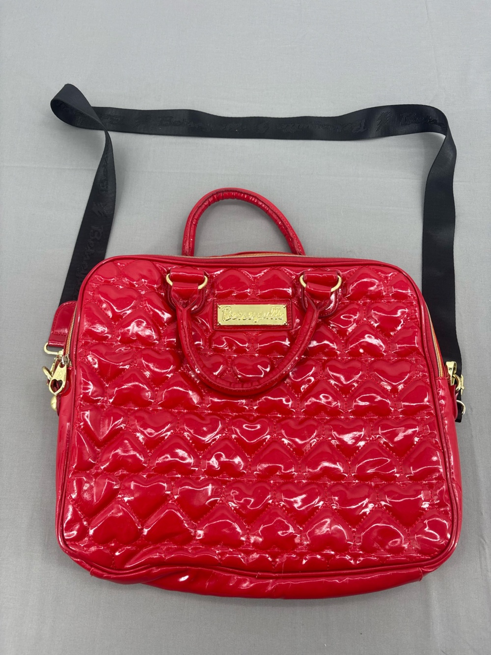 Patent Quilted Red Women’s Backpack Satchel with Gold Accents